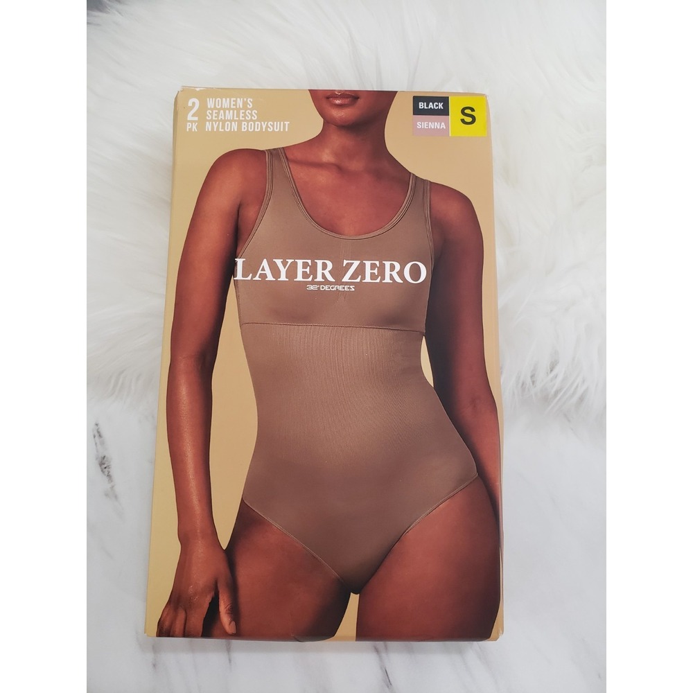 NEW DAMANGED BOX 32 Degrees Layer‎ Zero 2 Pack Seamless Bodysuit Sienna Black